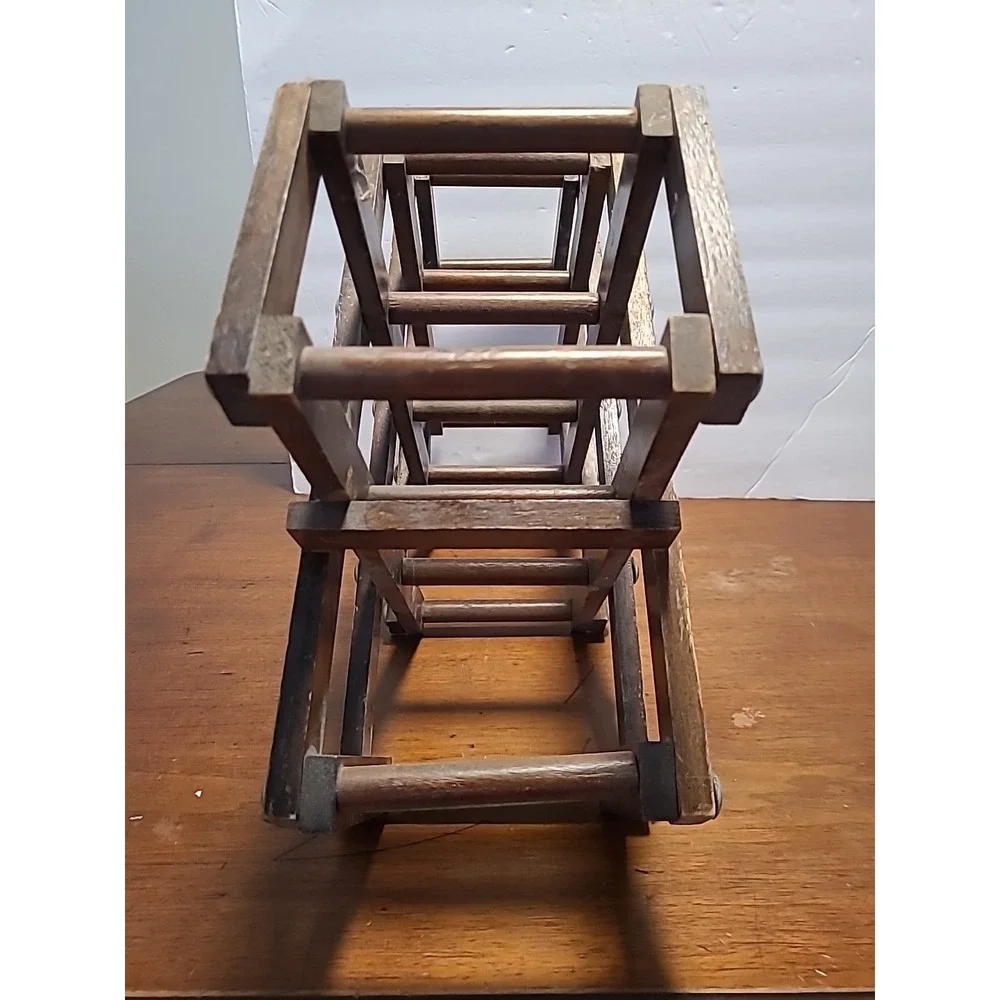Vintage Wooden‎ Accordion Folding Wine Rack With Decorative Brass Studs